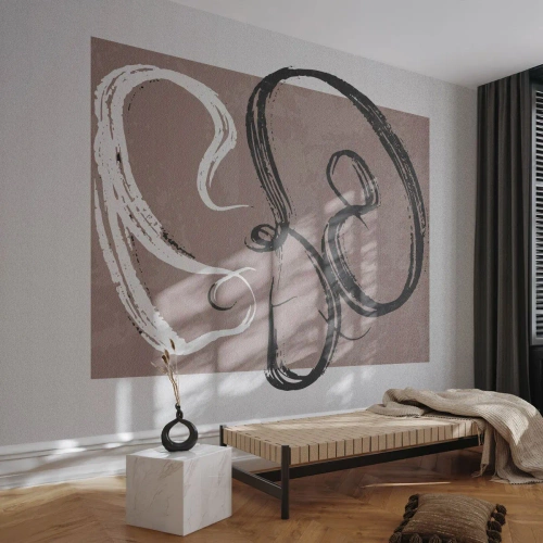 Fototapete Standard Eco - Moderne Pinselstriche auf taupefarbenem Hintergrund - 100x70cm - Komposition – die Suche nach Fülle - Moderne Wanddekoration für Wohnzimmer und Schlafzimmer ARTTOR