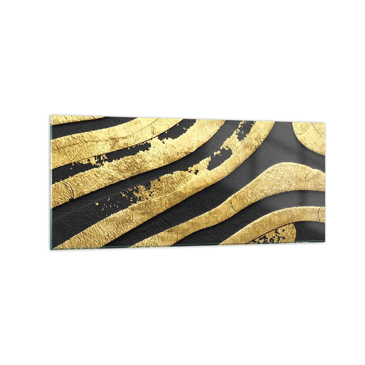 Glasbild - Bild auf glas - Goldene abstrakte Wellen auf schwarzem Hintergrund - 120x50cm - Alles fließt - Moderne Wanddekoration für Wohnzimmer und Schlafzimmer ARTTOR