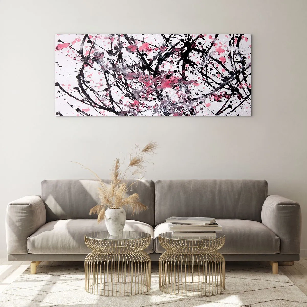 Glasbild - Bild auf glas - Abstraktes Muster in Rosa-, Schwarz- und Weißtönen - 120x50cm - Die Flüchtigkeit des Lebens - Moderne Wanddekoration für Wohnzimmer und Schlafzimmer ARTTOR