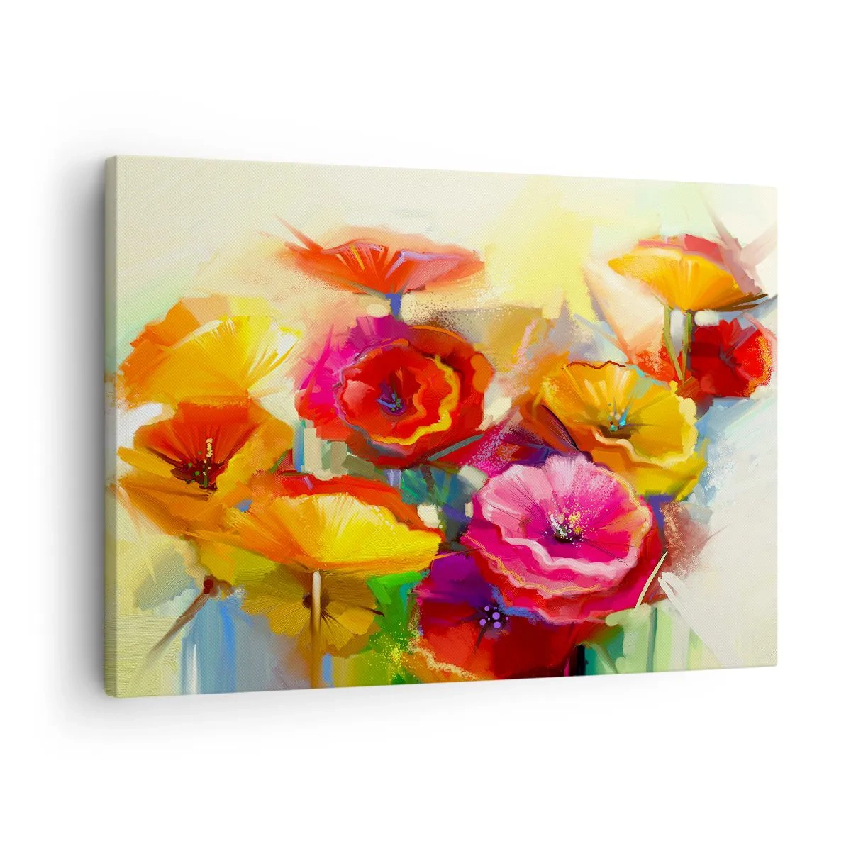 Bild auf Leinwand - Leinwandbild - Bunte abstrakte Blumen auf hellem Hintergrund - 70x50cm - Nicht nur rot - Moderne Wanddekoration für Wohnzimmer und Schlafzimmer ARTTOR