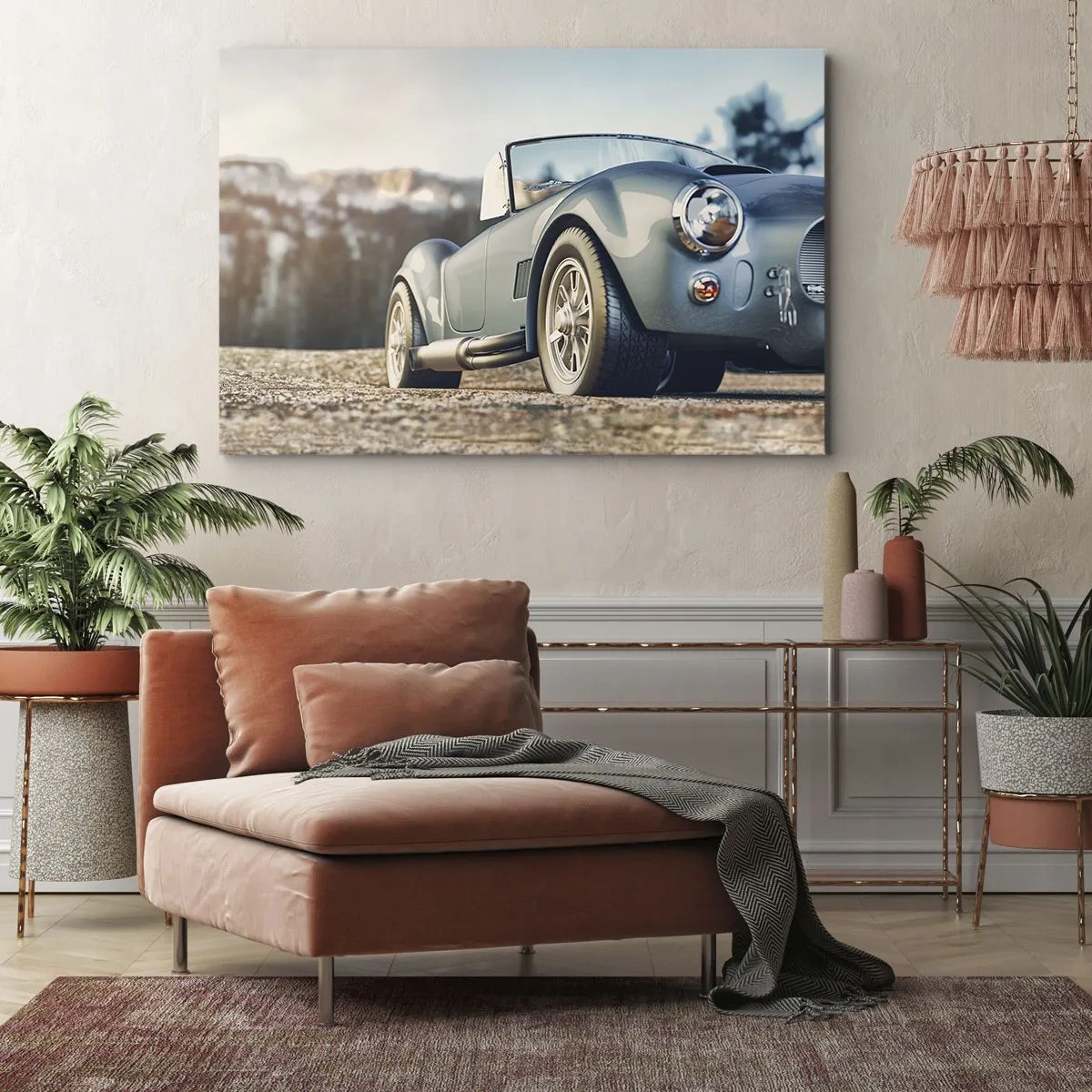 Bild auf Leinwand - Leinwandbild - Klassisches Cabrio in malerischer Umgebung - 70x50cm - Denn Stil zählt - Moderne Wanddekoration für Wohnzimmer und Schlafzimmer ARTTOR