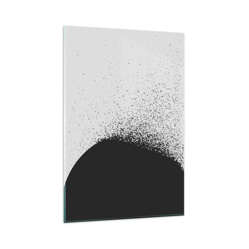 Glasbild - Bild auf glas - Abstraktes Muster mit schwarzen Partikeln auf hellem Hintergrund - 80x120cm - Bewegung von Molekülen - Moderne Wanddekoration für Wohnzimmer und Schlafzimmer ARTTOR