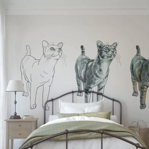 Selbstklebende Fototapete Deluxe Sticker - Zeichenunterricht - Tiere, Katze, Für Kinder - 200x140 cm