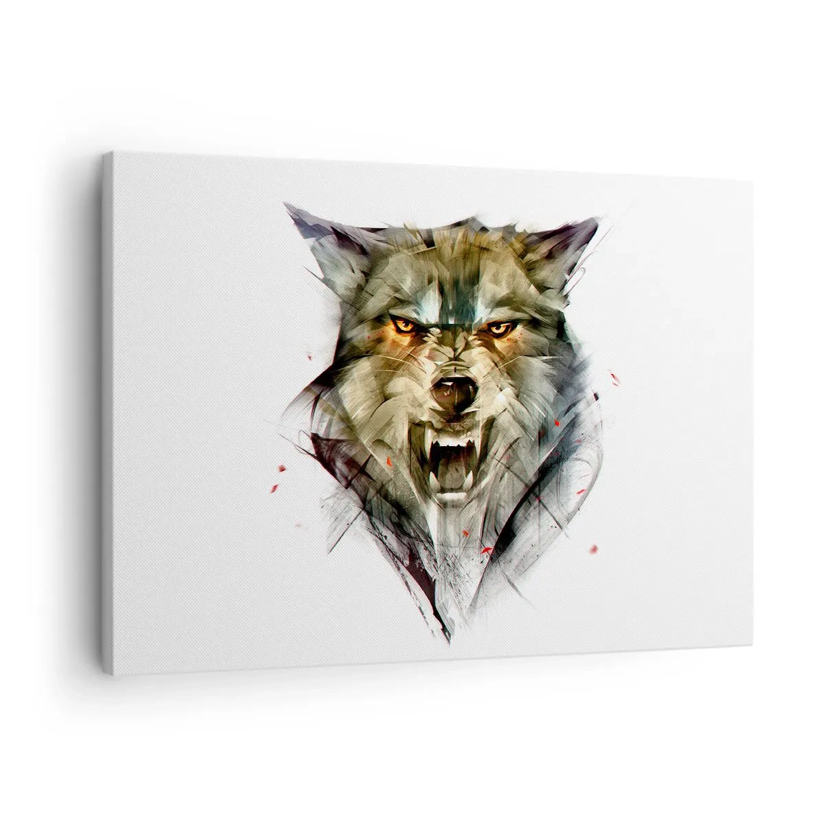 Bild auf Leinwand - Leinwandbild - Ein gefährlicher Wolf in dynamischer, künstlerischer Form - 70x50cm - Kein Schritt näher! - Moderne Wanddekoration für Wohnzimmer und Schlafzimmer ARTTOR