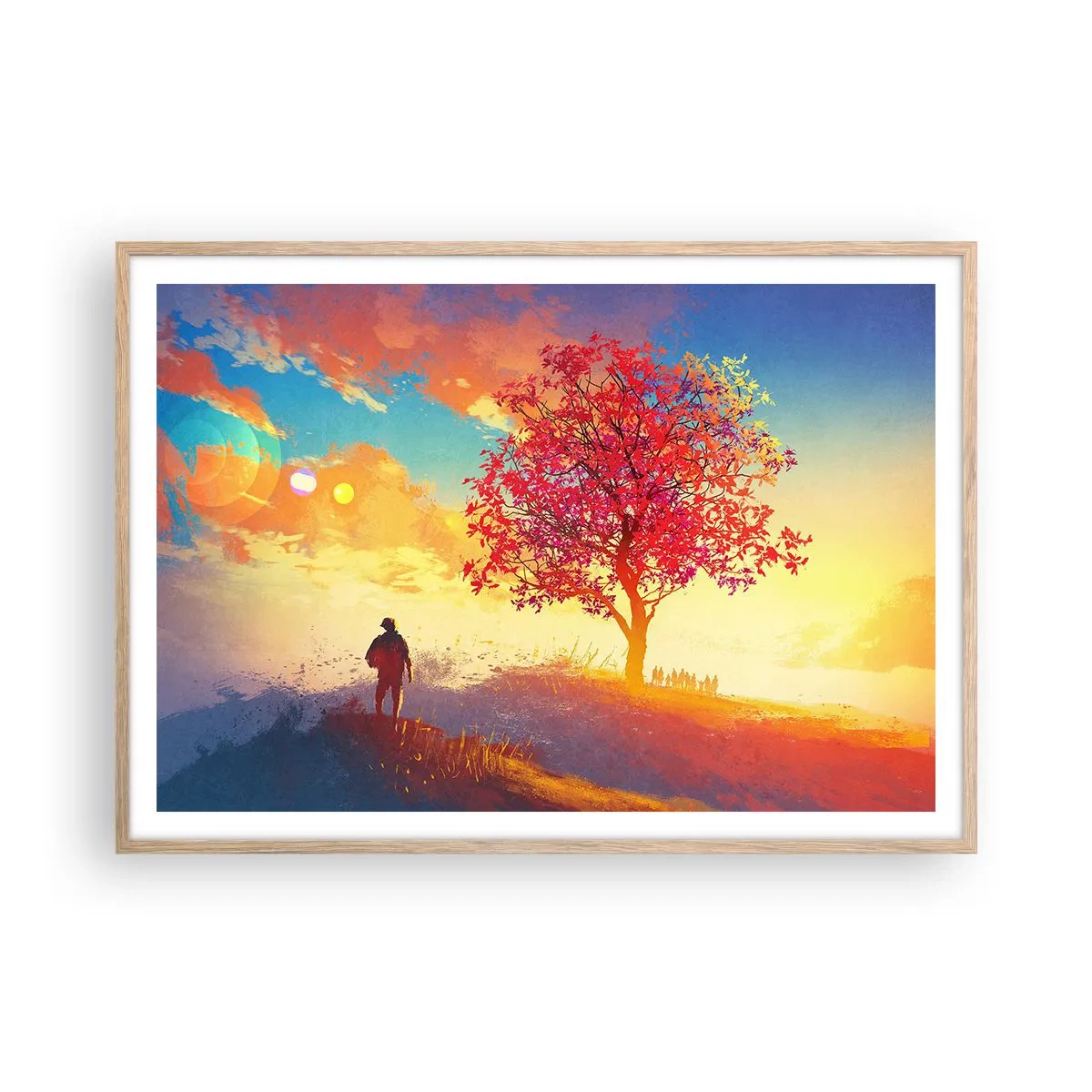 Poster in einem Rahmen aus heller Eiche - Pilger am Ziel - 100x70 cm