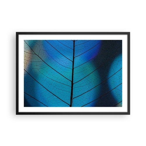 Poster in einem schwarzem Rahmen - Nahaufnahme eines blauen Blattes mit sichtbaren Blattadern - 70x50cm - Komplizierte Konstruktion - Moderne Wanddekoration für Wohnzimmer und Schlafzimmer ARTTOR