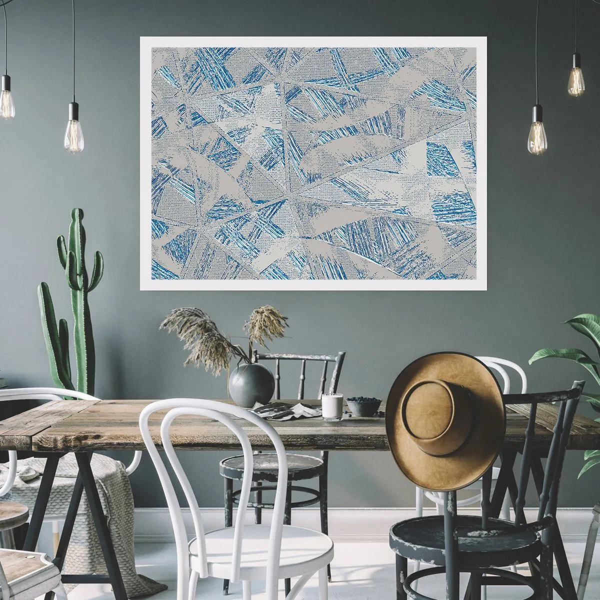 Poster - Geometrische Muster in Blau- und Grautönen - 100x70cm - In einem blaugrauen Labyrinth - Moderne Wanddekoration für Wohnzimmer und Schlafzimmer ARTTOR