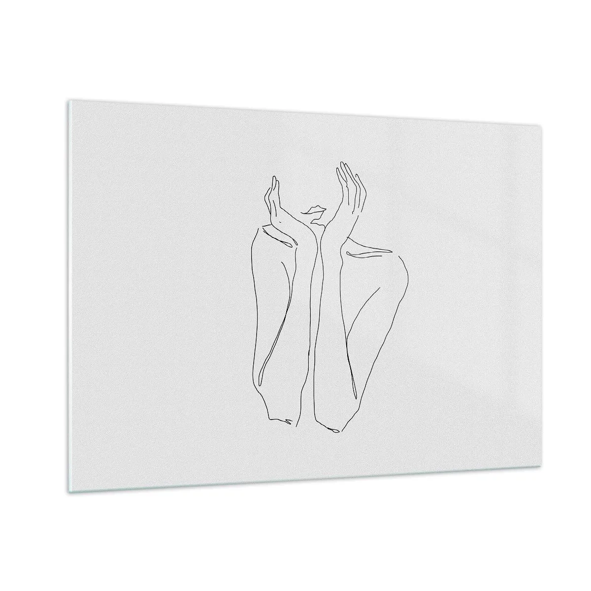 Glasbild - Bild auf glas - Eine minimalistische Zeichnung der Hände und des Gesichts einer Frau - 100x70cm - Wovon Mädchen träumen - Moderne Wanddekoration für Wohnzimmer und Schlafzimmer ARTTOR