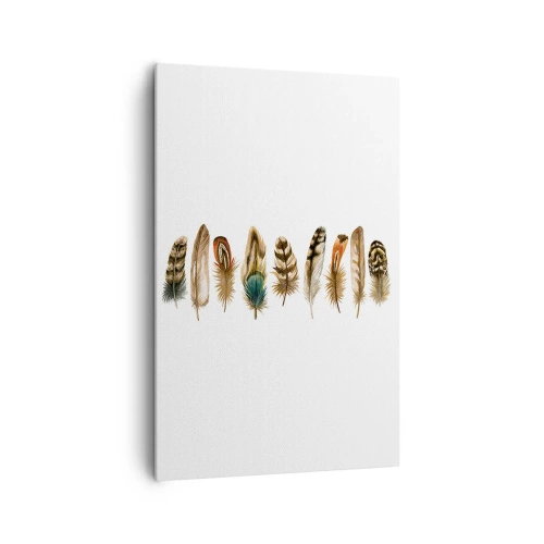 Bild auf Leinwand - Leinwandbild - Dekoratives Motiv einer Sammlung verschiedener Federn - 80x120cm - Eine federleichte Variante - Moderne Wanddekoration für Wohnzimmer und Schlafzimmer ARTTOR