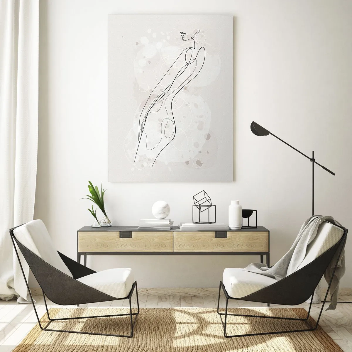 Glasbild - Bild auf glas - Eine subtile Silhouettenskizze im minimalistischen Stil - 70x100cm - Der Blick schweift - Moderne Wanddekoration für Wohnzimmer und Schlafzimmer ARTTOR