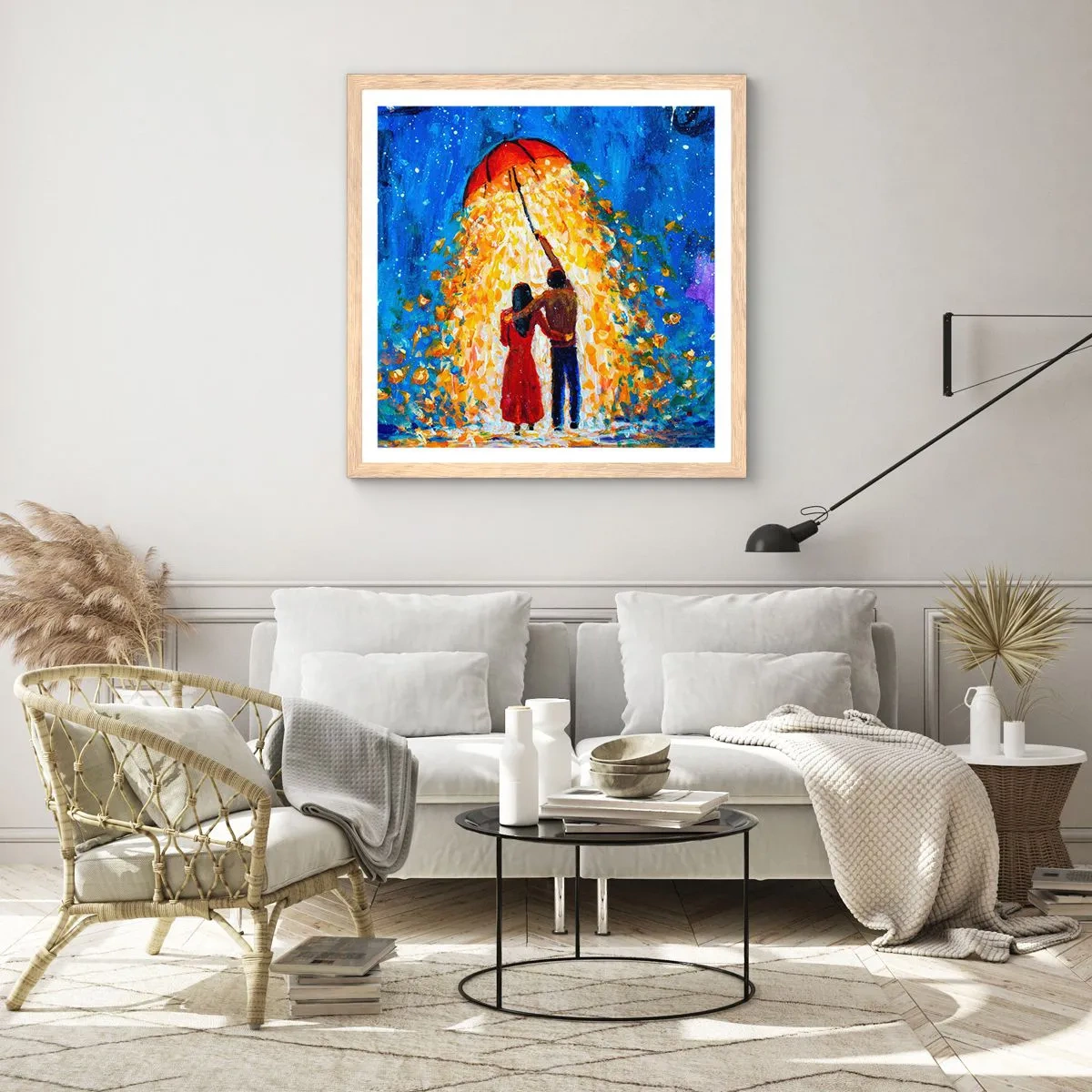 Poster in einem Rahmen aus heller Eiche - Zauber eines Regenabends? - 40x40 cm