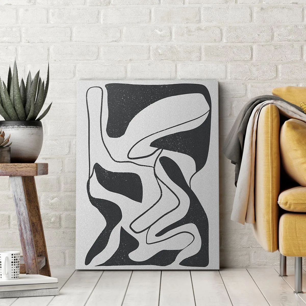 Bild auf Leinwand - Leinwandbild - Schwarz-Weiß-Abstraktion mit organischen Formen - 50x70cm - Abstraktes Spiel im Labyrinth - Moderne Wanddekoration für Wohnzimmer und Schlafzimmer ARTTOR