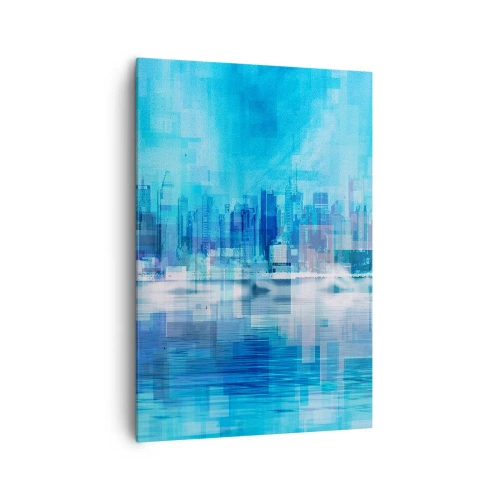 Bild auf Leinwand - Leinwandbild - Abstraktes Stadtpanorama in Blautönen - 70x100cm - In Blau ertrunken - Moderne Wanddekoration für Wohnzimmer und Schlafzimmer ARTTOR