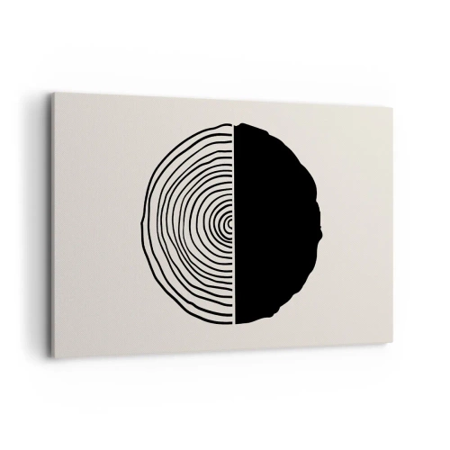 Bild auf Leinwand - Leinwandbild - Ein abstraktes Schwarz-Weiß-Motiv, inspiriert von einem Holzquerschnitt mit geometrischer Unterteilung. - 120x80cm - Halb und halb - Moderne Wanddekoration für Wohnzimmer und Schlafzimmer ARTTOR