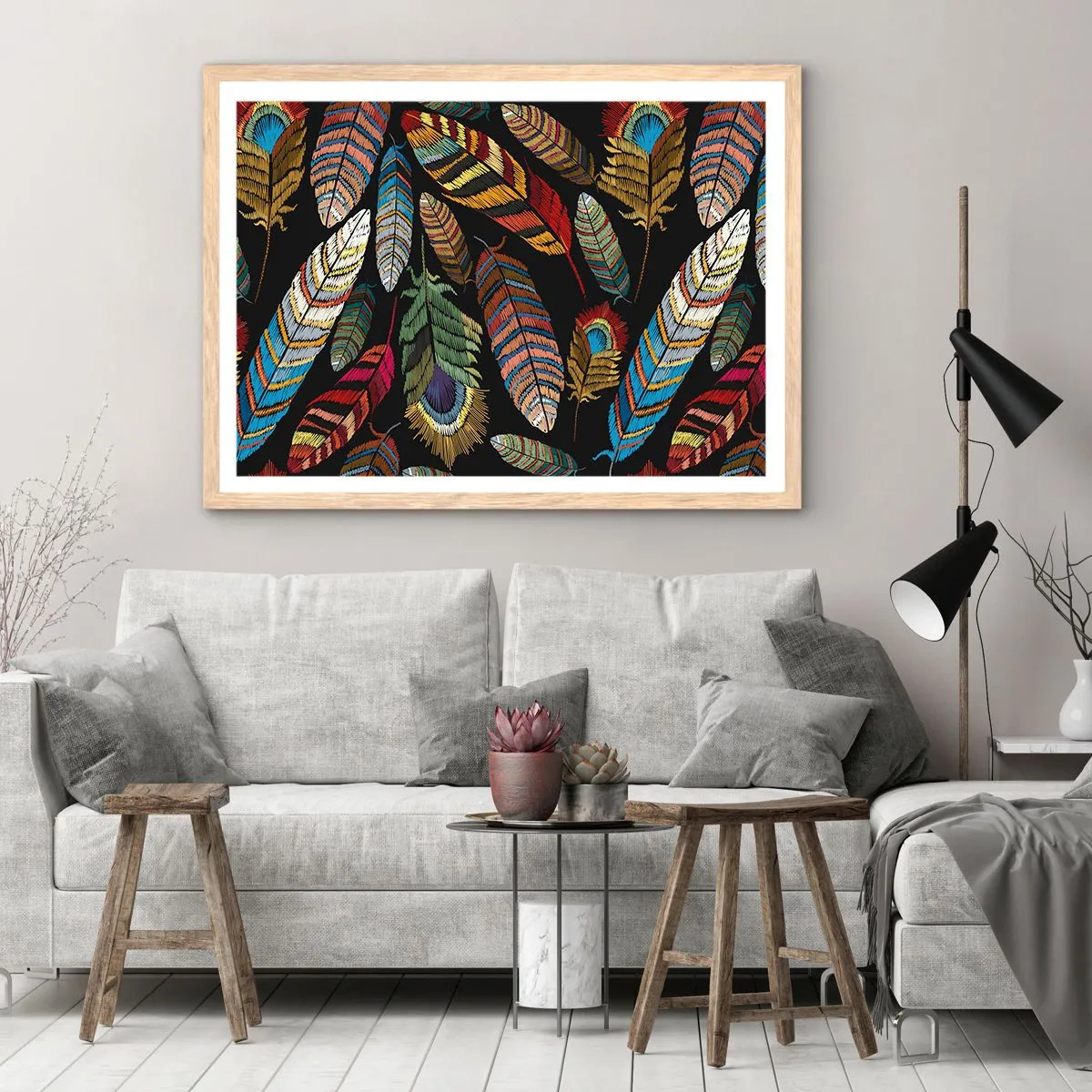 Poster in einem Rahmen aus heller Eiche - Der Vogelkarneval - 100x70 cm