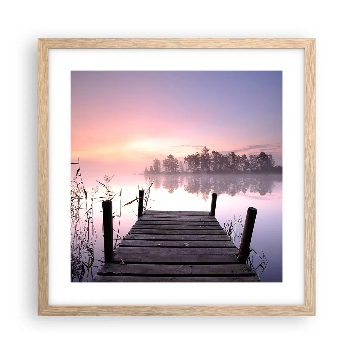 Poster in einem Rahmen aus heller Eiche - Aus dem lila Nebel ... - 40x40 cm