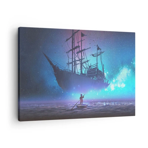 Bild auf Leinwand - Leinwandbild - Ein fantastisches Schiff vor dem Sternenhimmel - 70x50cm - Begegnung mit dem Mythos des Meeres - Moderne Wanddekoration für Wohnzimmer und Schlafzimmer ARTTOR