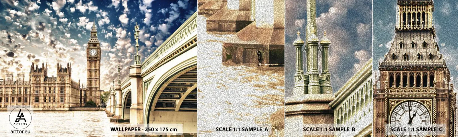 Fototapeten Muster Premium Sand - Federwolken über der Themse - Stadt, London, England - 100x30 cm