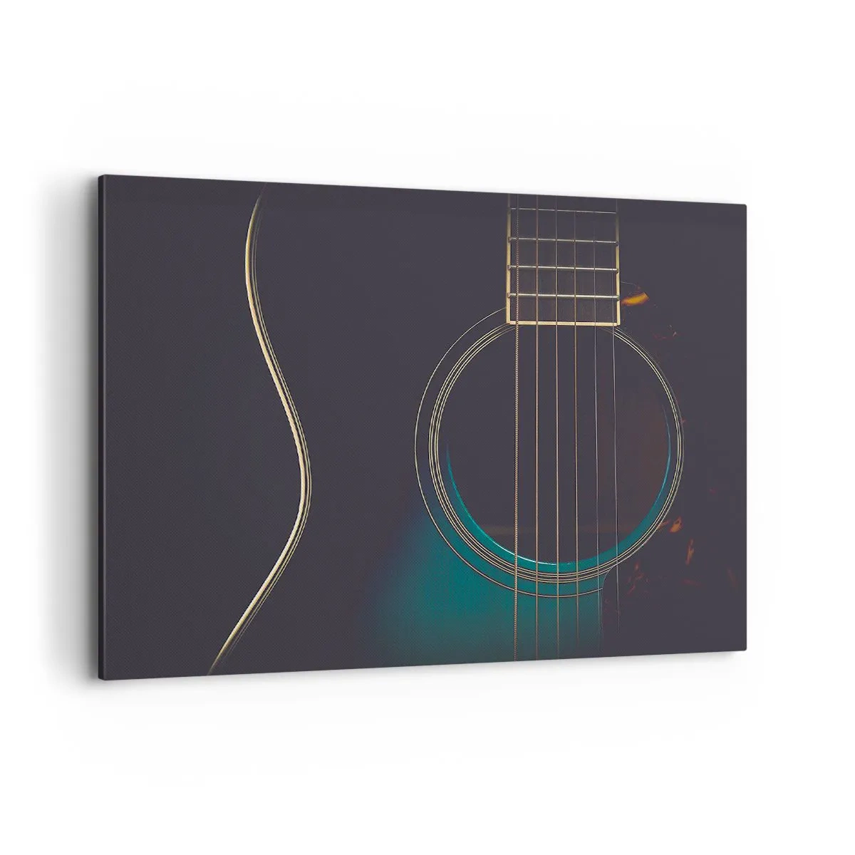 Bild auf Leinwand - Leinwandbild - Akustikgitarre in dunklem, elegantem Licht - 100x70cm - Einen Moment bevor es ertönt - Moderne Wanddekoration für Wohnzimmer und Schlafzimmer ARTTOR