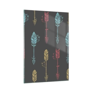 Glasbild - Bild auf glas - Stilisiertes Pfeilmuster in Pastellfarben auf dunklem Hintergrund - 80x120cm - In der Verordnung - Moderne Wanddekoration für Wohnzimmer und Schlafzimmer ARTTOR