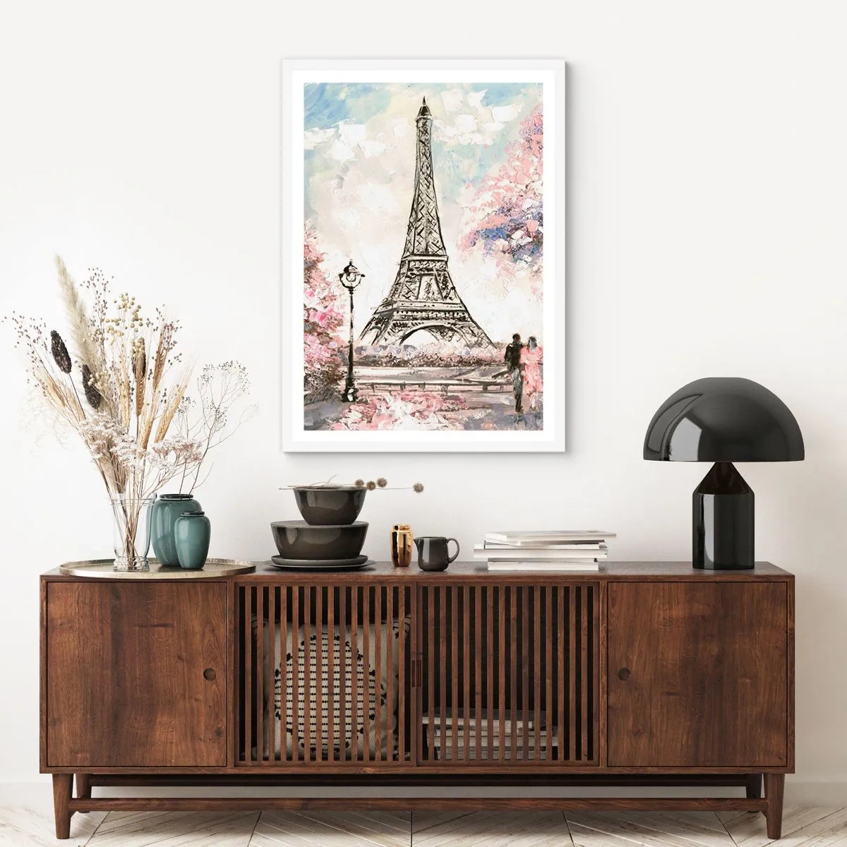 Poster in einem weißen Rahmen - Aprilspaziergang durch Paris - 70x100 cm