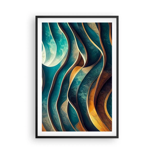 Poster in einem schwarzem Rahmen - Blaue Mäander - 61x91 cm