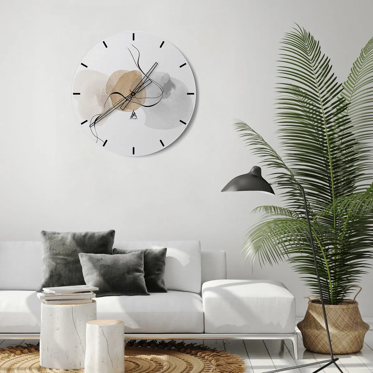Wanduhr - Glasuhr - Abstrakte Pastellflecken und schwarze Linien auf weißem Hintergrund - 30x30cm - Luftperlen - Moderne Wanddekoration für Wohnzimmer, Küche und Schlafzimmer ARTTOR