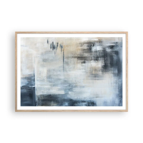 Poster in einem Rahmen aus heller Eiche - Hinter dem blauen Vorhang - 100x70 cm