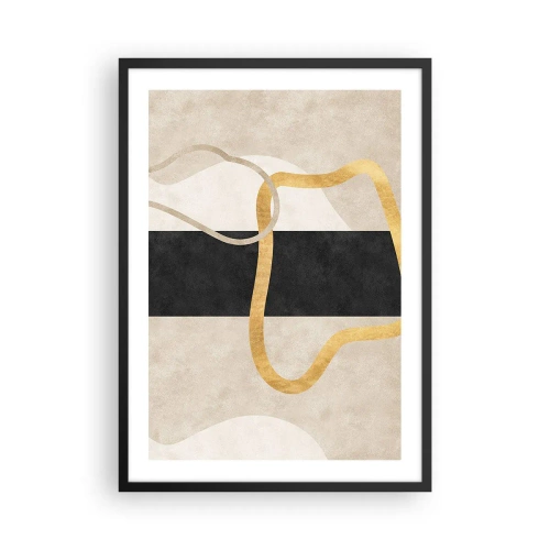 Poster in einem schwarzem Rahmen - Abstrakte Komposition mit Schwarz, Gold und neutralem Hintergrund - 50x70cm - Schleifenformen - Moderne Wanddekoration für Wohnzimmer und Schlafzimmer ARTTOR
