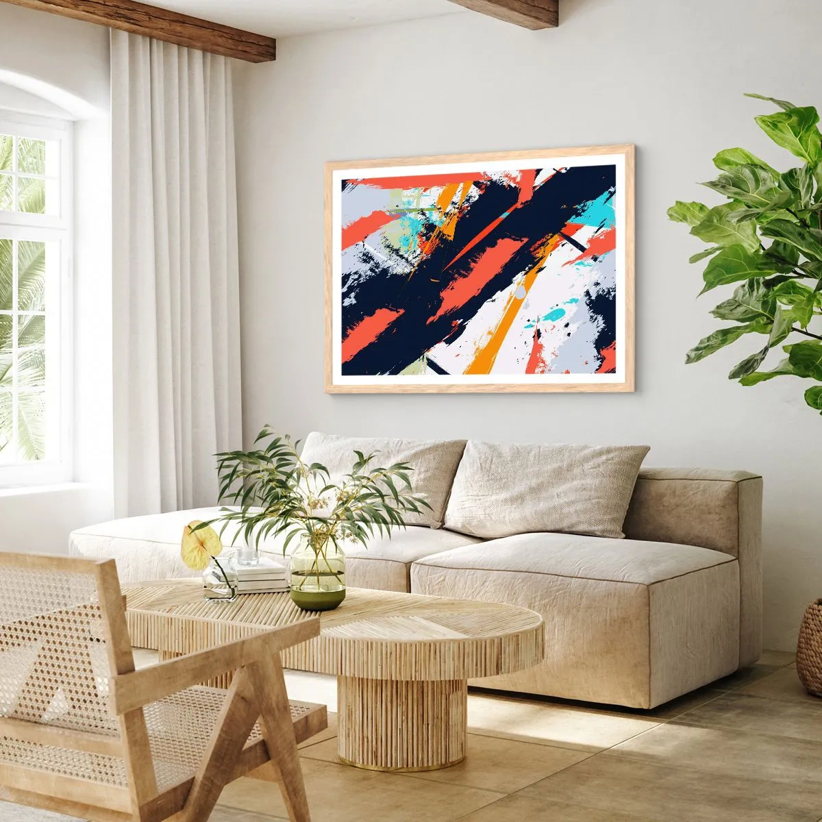 Poster in einem Rahmen aus heller Eiche - Dynamische Komposition - 100x70 cm