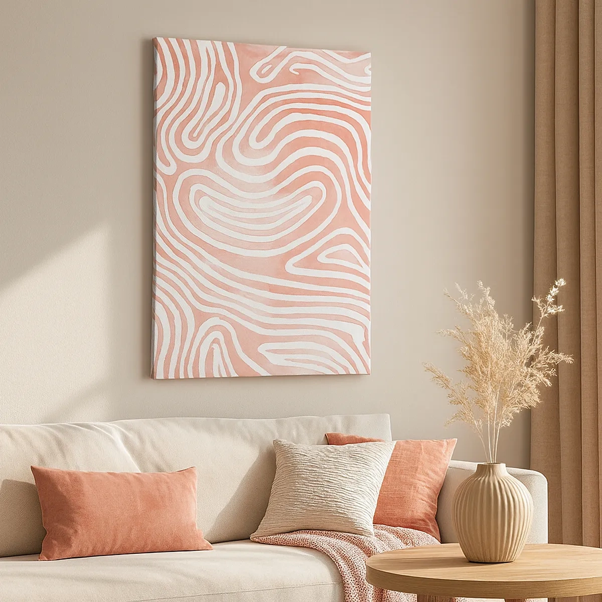 Bild auf Leinwand - Leinwandbild - Abstraktes Muster in Rosa- und Weißtönen - 50x70cm - Im Korallenlabyrinth - Moderne Wanddekoration für Wohnzimmer und Schlafzimmer ARTTOR