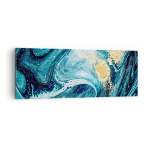 Bild auf Leinwand - Leinwandbild - Eine abstrakte Komposition aus Wellen und goldenen Akzenten - 140x50cm - Blauer Wirbel - Moderne Wanddekoration für Wohnzimmer und Schlafzimmer ARTTOR