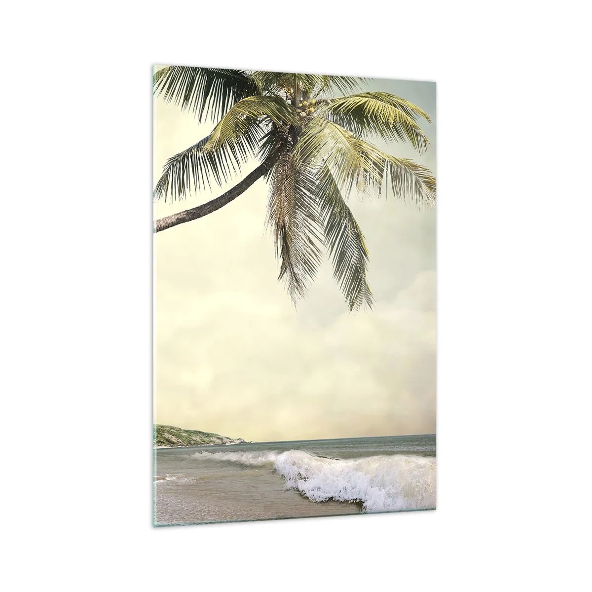 Glasbild - Bild auf glas - Ein Strand mit Palmen vor der Kulisse eines ruhigen Meeres - 70x100cm - Tropischer Traum - Moderne Wanddekoration für Wohnzimmer und Schlafzimmer ARTTOR