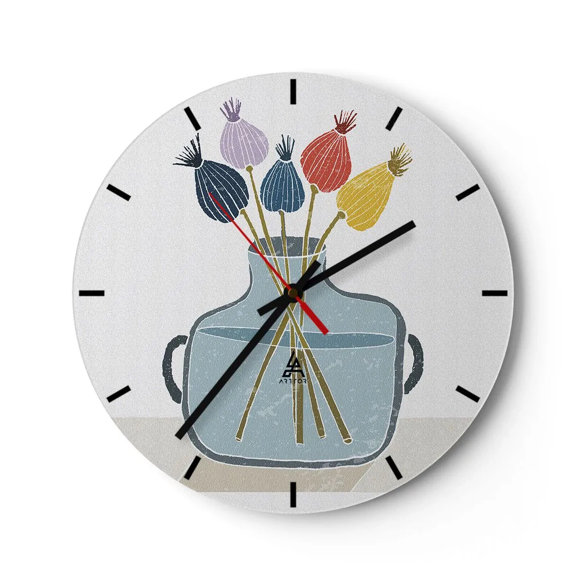 Wanduhr - Glasuhr - Dekoratives Kunstwerk mit einer Vase und Trockenblumen - 30x30cm - Es ist mucksmäuschenstill - Moderne Wanddekoration für Wohnzimmer, Küche und Schlafzimmer ARTTOR
