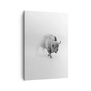 Bild auf Leinwand - Leinwandbild - Weißer Bison in minimalistischem Ambiente - 50x70cm - König der Prärie - Moderne Wanddekoration für Wohnzimmer und Schlafzimmer ARTTOR