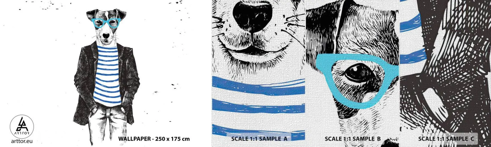 Fototapeten Muster Premium Canvas - Auf den Charme des Hundes - Abstraktion, Mann, Hund - 100x30 cm