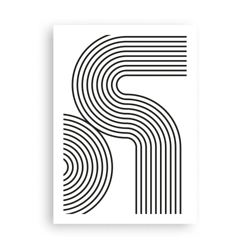 Poster - Moderne Grafik mit abstrakten Linien in Schwarz-Weiß - 50x70cm - An der Kurve - Moderne Wanddekoration für Wohnzimmer und Schlafzimmer ARTTOR