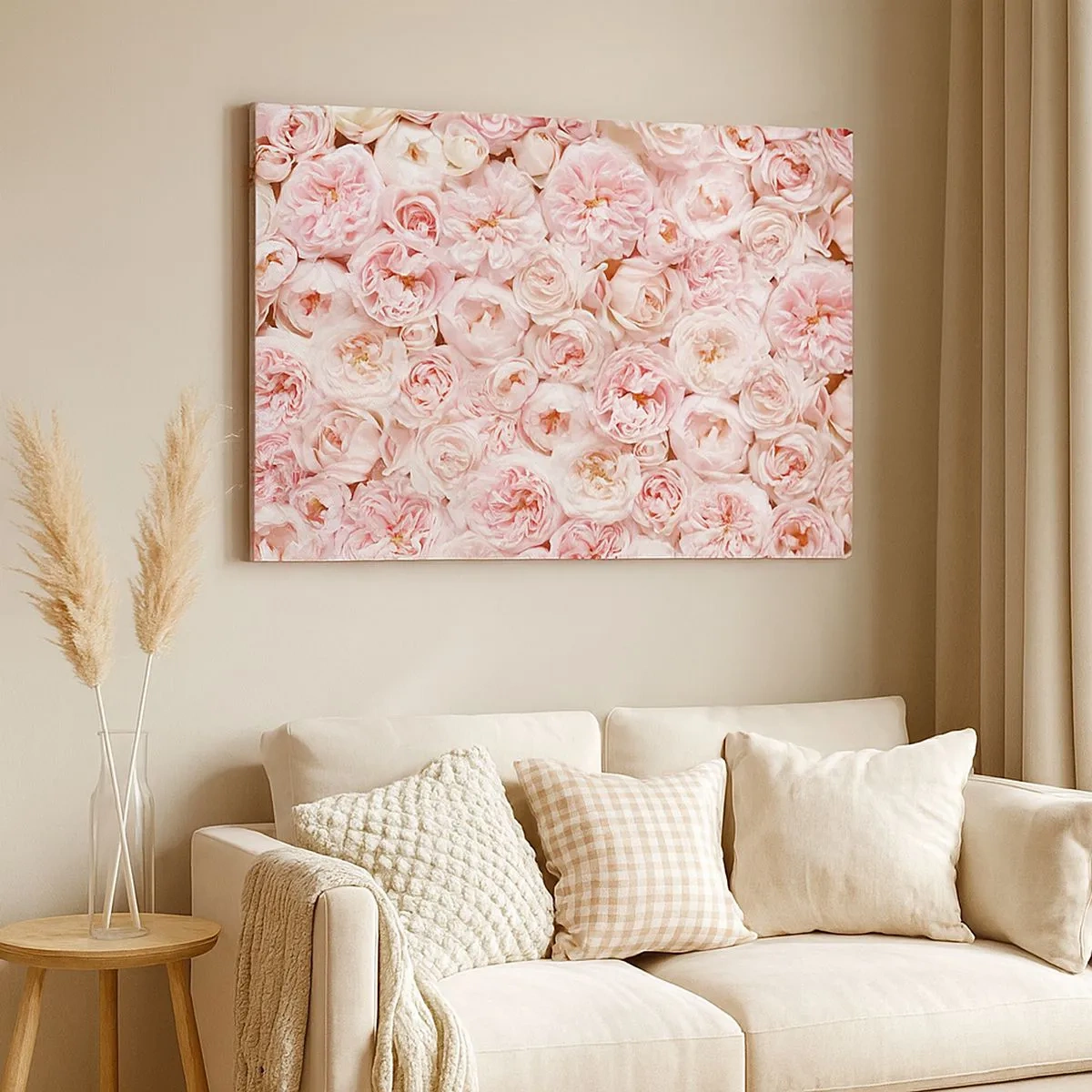 Bild auf Leinwand - Leinwandbild - Zarte Rosen in Rosatönen auf der gesamten Oberfläche - 70x50cm - Auf Rosen gebettet - Moderne Wanddekoration für Wohnzimmer und Schlafzimmer ARTTOR