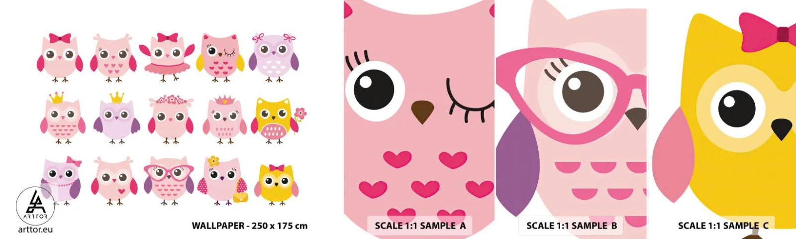 Fototapetenmuster Standard Eco - Einer ist süßer als der andere - Vögel, Eule, Für Kinder - 100x30 cm