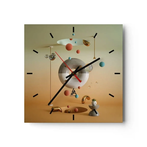 Wanduhr - Glasuhr - Geometrische Figuren in Pastellfarben in surrealistischer Anordnung - 30x30cm - Alles kann passieren - Moderne Wanddekoration für Wohnzimmer und Schlafzimmer ARTTOR