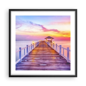 Poster in einem schwarzem Rahmen - Die lila-goldene Stille des Abends - 50x50 cm