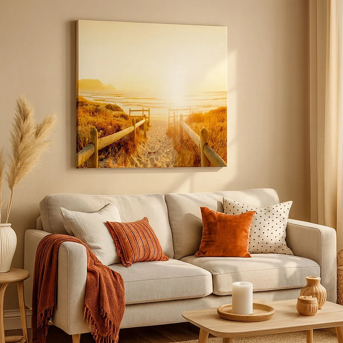 Bild auf Leinwand - Leinwandbild - Über die Düne, der Sonne entgegen - 30x30 cm