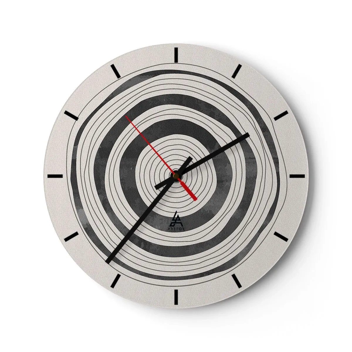 Wanduhr - Glasuhr - Konzentrische Ringe in Grautönen auf hellem Hintergrund - 30x30cm - Wichtig ist, was dazwischen liegt - Moderne Wanddekoration für Wohnzimmer, Küche und Schlafzimmer ARTTOR