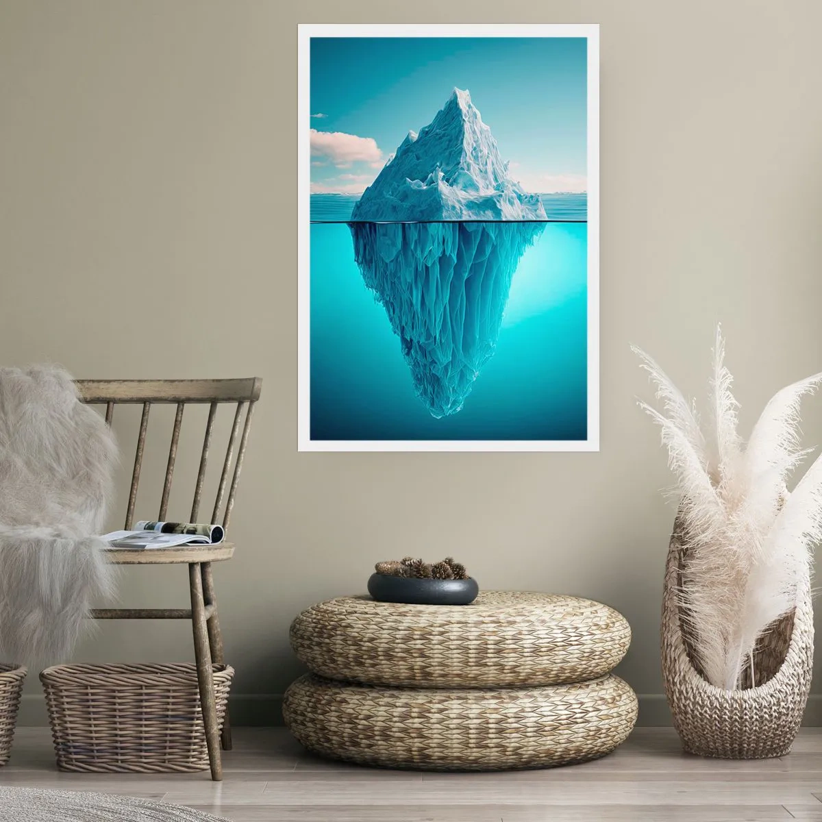 Poster - Ein Eisberg, dessen Unterwasserteil sichtbar ist - 50x70cm - Königin des Eises - Moderne Wanddekoration für Wohnzimmer und Schlafzimmer ARTTOR