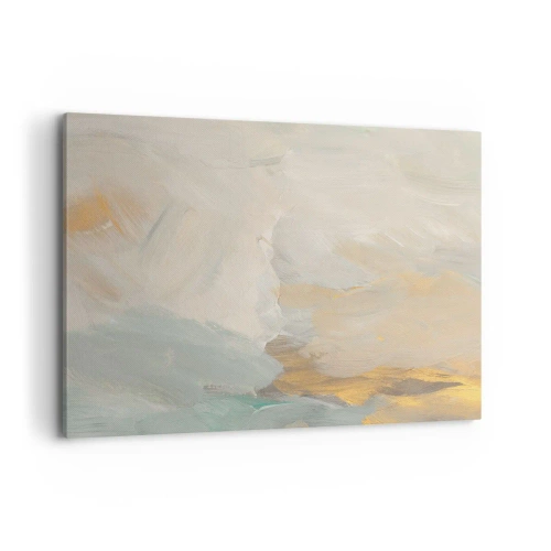 Bild auf Leinwand - Leinwandbild - Zarte abstrakte Striche in Weiß- und Goldtönen - 100x70cm - Abstraktion – das Land der Sanftheit - Moderne Wanddekoration für Wohnzimmer und Schlafzimmer ARTTOR