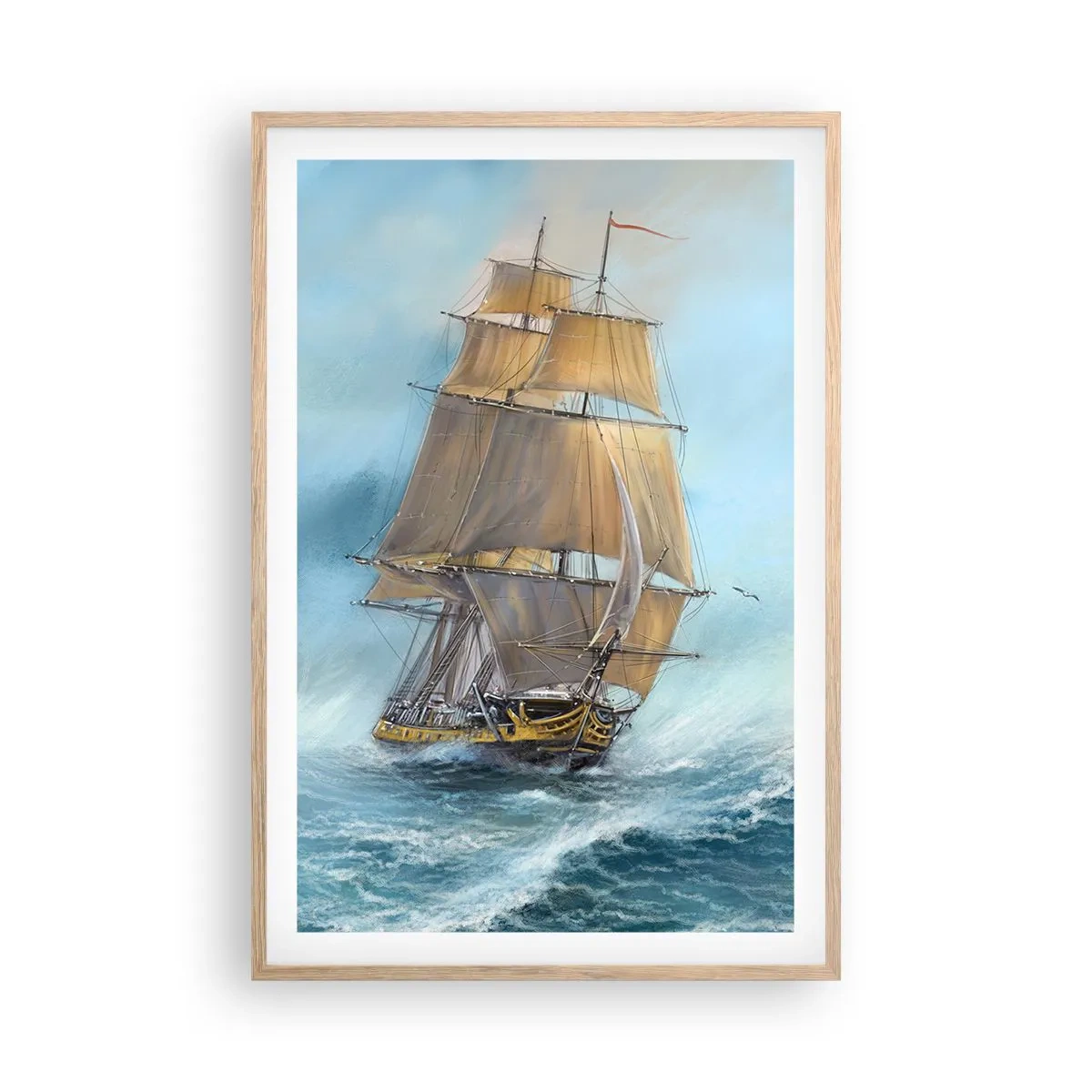 Poster in einem Rahmen aus heller Eiche - Über die Wellen gleiten - 61x91 cm