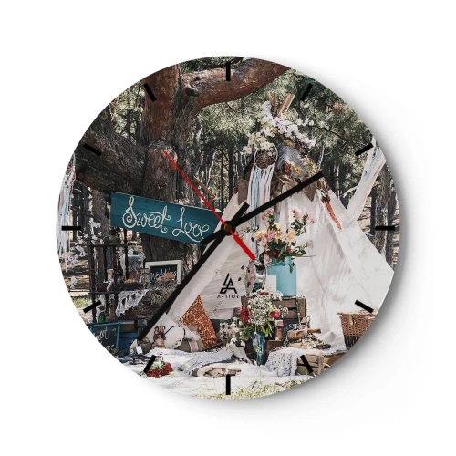 Wanduhr - Glasuhr - Romantische Hochzeitsdekoration in Waldkulisse - 30x30cm - Liebe machen ... - Moderne Wanddekoration für Wohnzimmer, Küche und Schlafzimmer ARTTOR