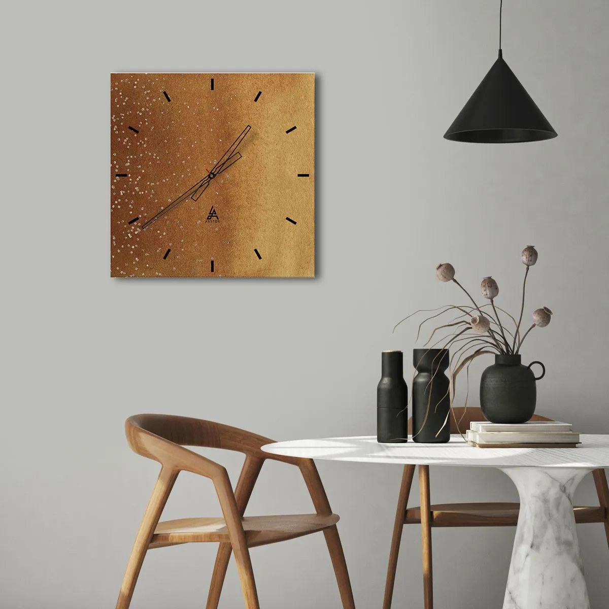 Wanduhr - Glasuhr - Ein goldener Farbverlauf mit dezentem Schimmer und Verzierung - 30x30cm - Die Geburt des Lichts - Moderne Wanddekoration für Wohnzimmer und Schlafzimmer ARTTOR