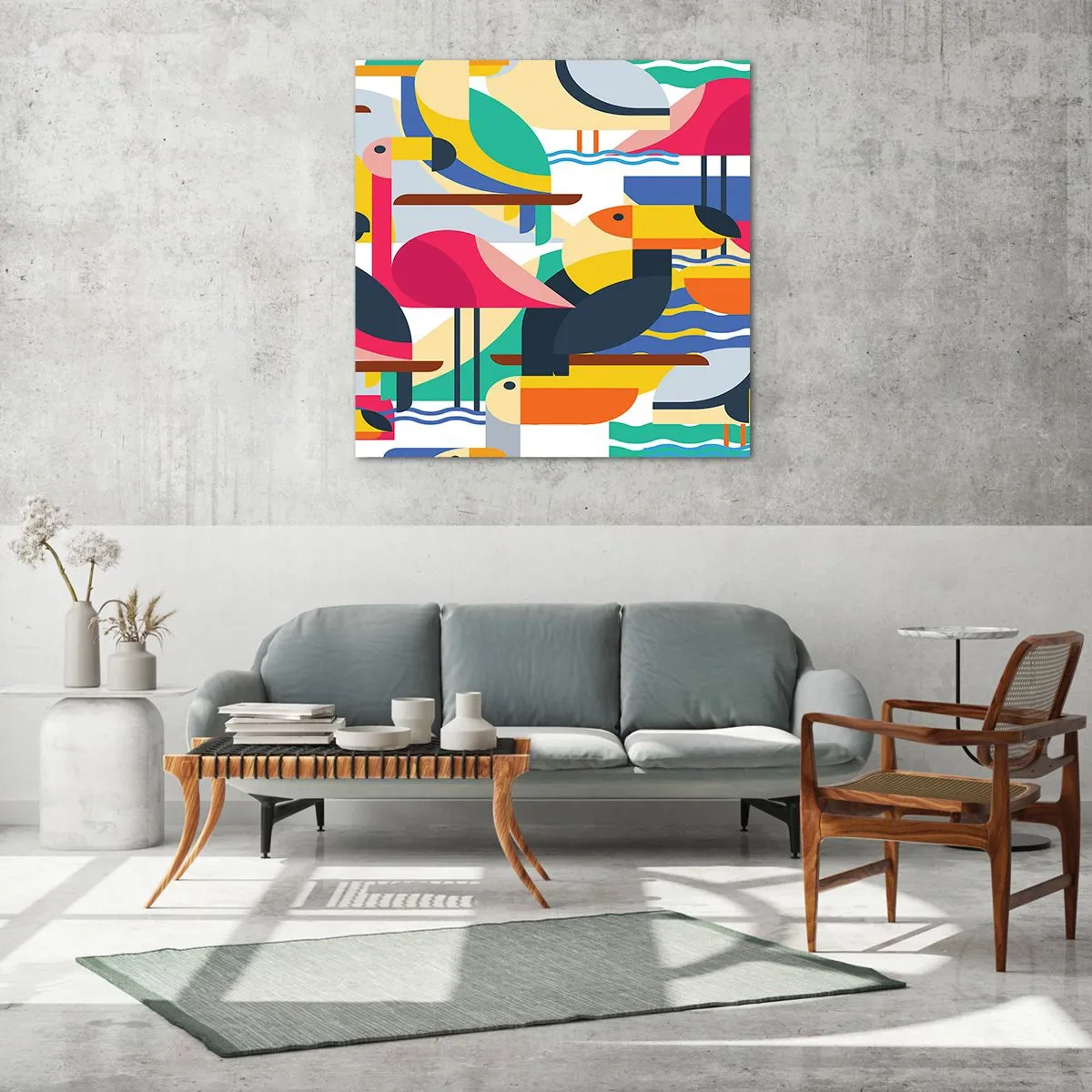 Glasbild - Bild auf glas - Vogelparty - 70x70 cm