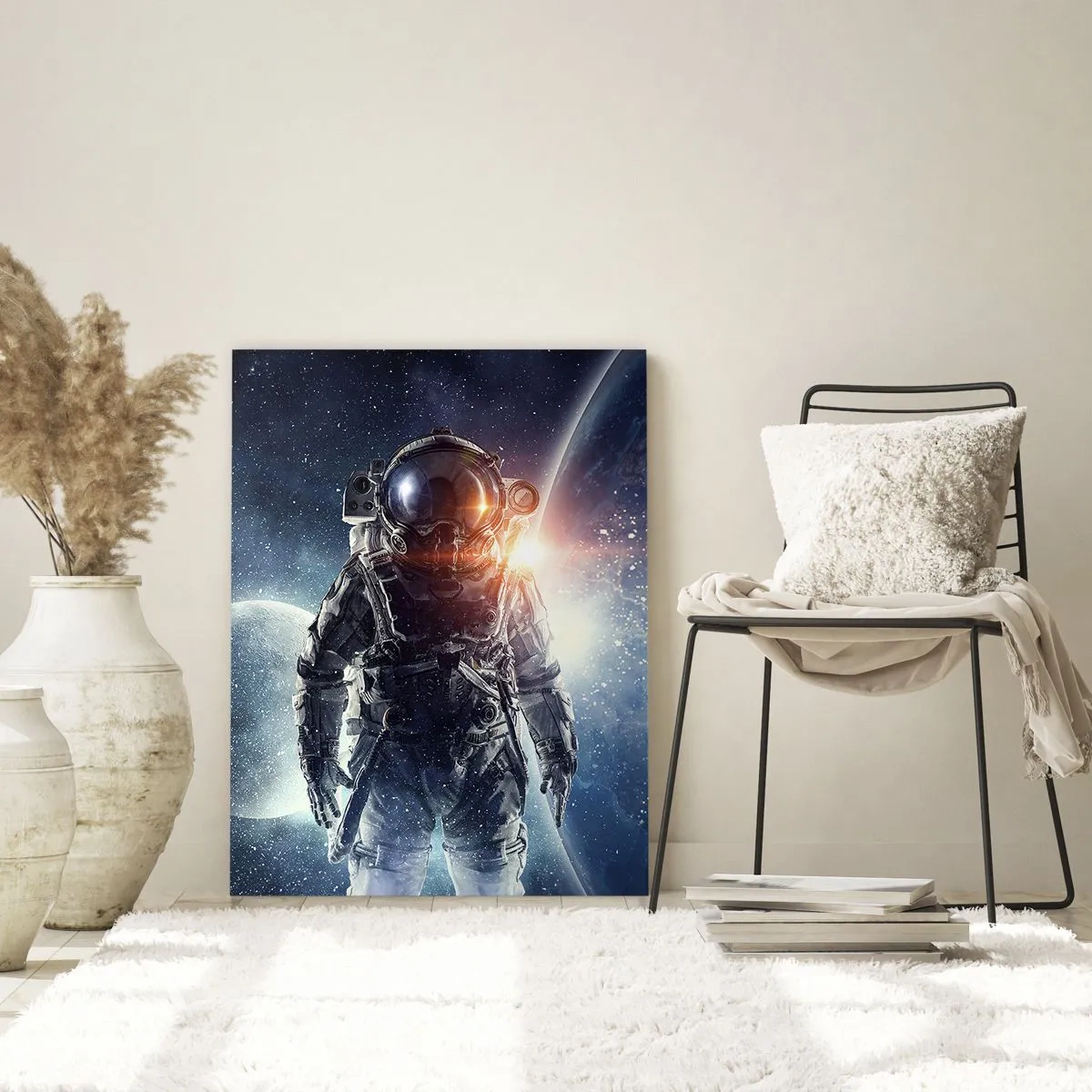 Glasbild - Bild auf glas - Astronaut vor dem Hintergrund des Weltraums und des Planeten Erde - 70x100cm - Weltraumabenteuer - Moderne Wanddekoration für Wohnzimmer und Schlafzimmer ARTTOR